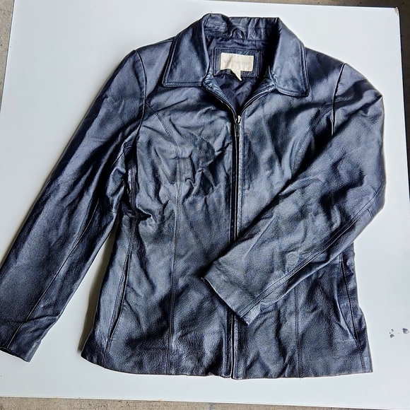 Worthington Black Leather Jacket - size Medium Petite - Picture 1 of 8